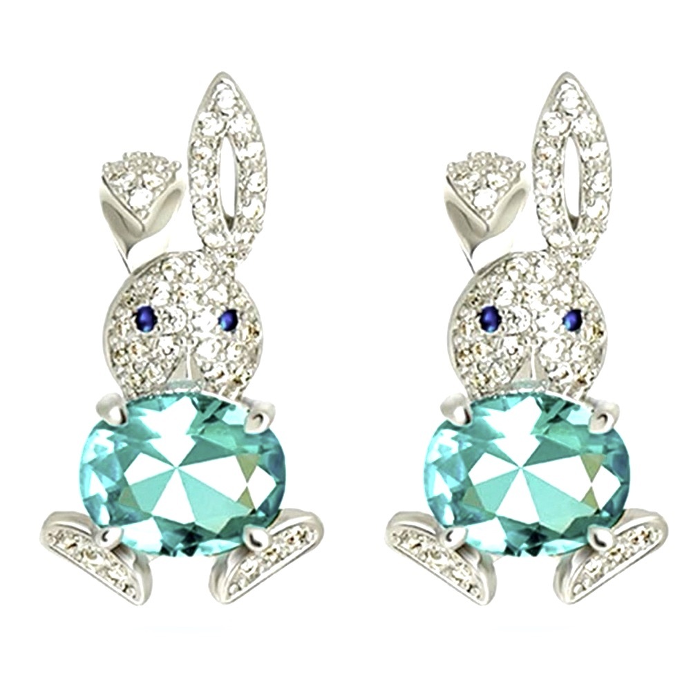 Crystal Bunny Rabbit Cubic Zirconia Earrings - Picture 4 of 4